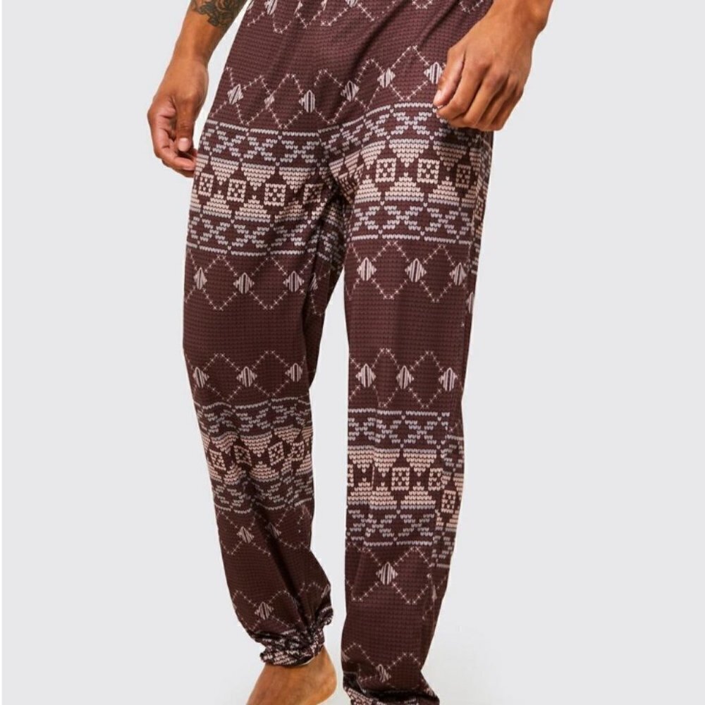 BOOHOOMAN Men's Lounge Pants Jogger Lightweight Fairisle New